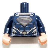 Torso Muscles, Dark Red and Flat Gold Superman Logo and Oval Belt Buckle Print, Dark Blue Arms, Light Nougat Hands