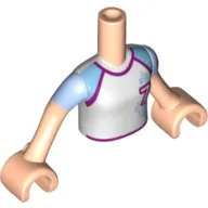 Minidoll Torso Girl with White Soccer Jersey with '7' Print, Light Nougat Arms with Hands and Bright Light Blue Short Sleeves Print