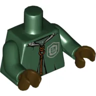 Torso Quidditch Robe over Sweater, White Collar and Crest (Slytherin) Print, Dark Green Arms, Dark Brown Hands