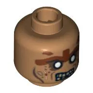 Minifig Head Zombie, Silver Eyes and Brown Face Lines Closed Mouth / Bared Teeth Print