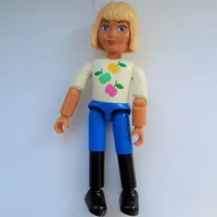 Belville Figure Articulated Elbows, Child, Female, Light Yellow Hair, Blue Legs, Black Boots, White Top with Apples Print