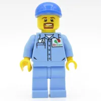 Ground Crew, Medium Blue Shirt with Octan Logo, Medium Blue Legs, Blue Cap, Goatee Beard