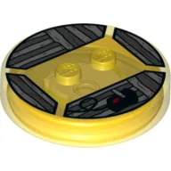 Function Brick Round 4 x 4 x 2/3 with 2 Studs and Video Game Joystick and Wood Grain print