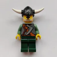 Viking Warrior - Armour, Battle Axe on Torso, Sand Green Arms, Dark Green Legs, Light Gray Hair