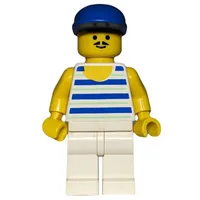 Man, Blue and White Striped Tank Top, Blue Cap, Moustache