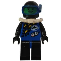 Diver, Man, Blue Wetsuit, Black Helmet with Mask, Airtank, Moustache