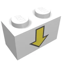 Brick 1 x 2 with Yellow Down Arrow and Black Border Print