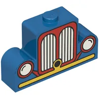 Brick Curved 1 x 4 x 2 Centre Stud Top with Yellow and Red Car Grill Print