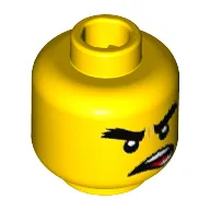 Minifig Head Cole, Bushy Scowling Eyebrows, Crooked Open Mouth with Teeth and Red Tongue Print [Hollow Stud]