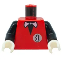 Torso Infomaniac with Bow Tie / LEGO Logo on Back Print, Black Arms, White Hands