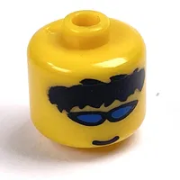 Pen Bead, Round Large, Curved Edges / Cylinder with Minifig Head with Sunglasses, Black Hair Print