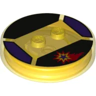 Function Brick Round 4 x 4 x 2/3 with 2 Studs and Red, Yellow and Dark Purple Shooting Star Print