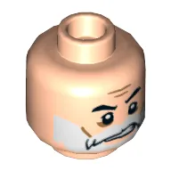 Minifig Head Captain Rex, Beard White, Moustache, Eyebrows, Cheek Lines, Sneer Print [Hollow Stud]