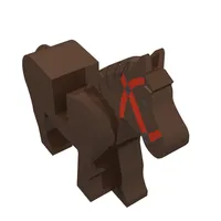 Animal, Horse, Movable Head, Black Eyes, Red Bridle Print [Complete Assembly]