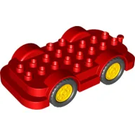Duplo Car Base 4 x 8 with Four Black Wheels and Yellow Hubs