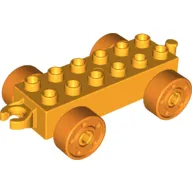 Duplo Car Base 2 x 6 with Fake Bolts, Open Hitch End and Orange Wheels
