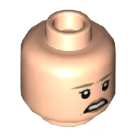 Minifig Head Ellie Sattler / Fleur Delacour / Hannah Abbott, Dark Tan Eyebrows, Peach Lips, Smirk / Scared Print