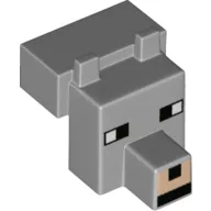 Animal Body Part, Head Blocky with Pixelated Face with Thin Eyes Print (Wolf)