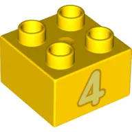 Duplo Brick 2 x 2 with Bright Light Yellow '4' Print