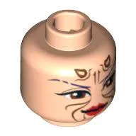 Minifig Head Sugi, Large Brown Eyes, Red Lips and Cheek Lines / Purple Hair Print