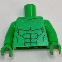 Torso Bare Chest with Body Lines Both Sides Print (Hulk), Bright Green Arms and Hands