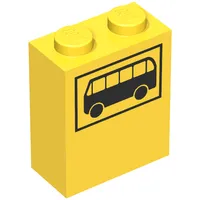 Brick 1 x 2 x 2 with Inside Axle Holder with Black Bus Print
