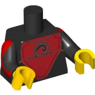 Torso Wetsuit with Red Wave Logo Print (Surfer), Black Arms with Red Panels Print, Yellow Hands