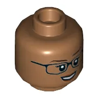 Minifig Head Allison Miles, Female, Black Glasses, Peach Lips, Open Mouth Smile, Teeth