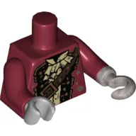 Torso Pirate Jacket with Tan Ascot, Dark Brown Shoulder Strap Print, Dark Red Arms, Light Bluish Gray Hand Right, Flat Silver Hook Left