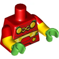 Torso, Dual Molded Arms, Armor, Yellow Midriff, Green Cape Ends with Gold Circles Print, Red Sleeves Pattern, Yellow Arms, Bright Green Hands