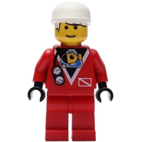 Marine Explorer, Red Wetsuit, White Cap, Printed White Hair