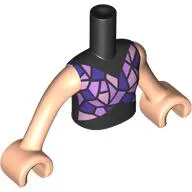 Minidoll Torso Girl with Black Dress, Dark Purple/Lavender Shapes print, Light Nougat Arms and Hands