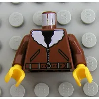 Torso Bomber Jacket with White Collar, Belt, & Black Shirt Print, Brown Arms, Yellow Hands