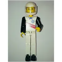 Technic Figure White Legs, White Top with Red Stripes Print, Black Arms [Skier] - White Helmet