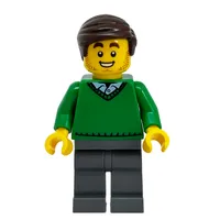 Green Torso, Dark Bluish Grey, Dark Brown Hair