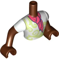Minidoll Torso Man with White Shirt, Yellowish Green Decorations, Coral Scarf, Reddish Brown Arms and Hands
