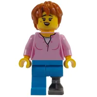 Bright Pink Torso, Dark Azure Legs, Prosthetic Leg, Dark Orange Hair