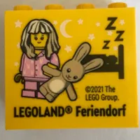 Brick 2 x 4 x 3 with 'LEGOLAND Feriendorf', Pajama Girl, Teddy print
