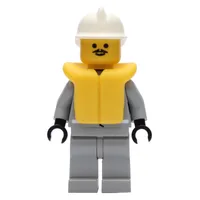Fireman, Shirt with Gauge and Pocket, Light Gray Legs, White Helmet, Yellow Life Vest