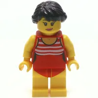 Red Bathing Suit, Dark Brown Hair