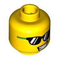 Minifig Head Banana Guy, Bright Green and Black Sunglasses, Lopsided Open Smile Print [Hollow Stud]