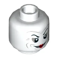 Minifig Head Joker, Eyebrows, Wide Closed Mouth Smile with Red Lips Print