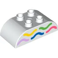 Duplo Brick 2 x 4 Curved Top, Yellow, Green, Bright Pink, Blue, and Coral Wavy Lines Print