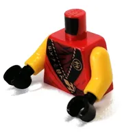 Torso Robe with Black Trim with Asian Characters, Dark Red Undershirt Print (Kai), Yellow Arms, Black Hands