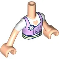 Minidoll Torso Girl with Lavender Top, White Badge, White Shirt with Heart Shape, Yellowish Green Belt print, Light Nougat Arms and Hands