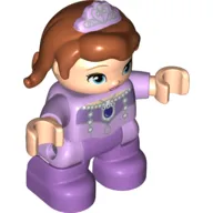Duplo Figure Child, Hair with Bangs Dark Orange and Lavender Diadem, Medium Lavender Legs, Necklace over Lavender Top (Princess Sofia)