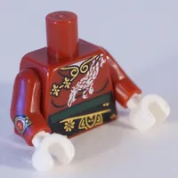 Torso Robe with White Dragon, Gold Trimming, Black Sash Print (Nya), Dark Red Arms, White Hands