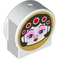 Duplo Brick 1 x 3 x 2 Round Top, Cut Away Sides with Face, Black Hair with Red Curlers print