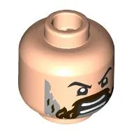 Minifig Head Steve, Black Eyebrows, Dark Brown/Dark Bluish Grey Beard, Angry Scream / Smirk ala Jack Black