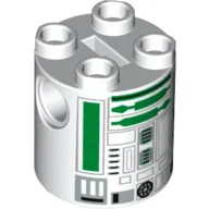 Brick Round 2 x 2 x 2 Robot Body, Axle Holder '+' Orientation with Black and Green Astromech Droid Print (R2-A5)